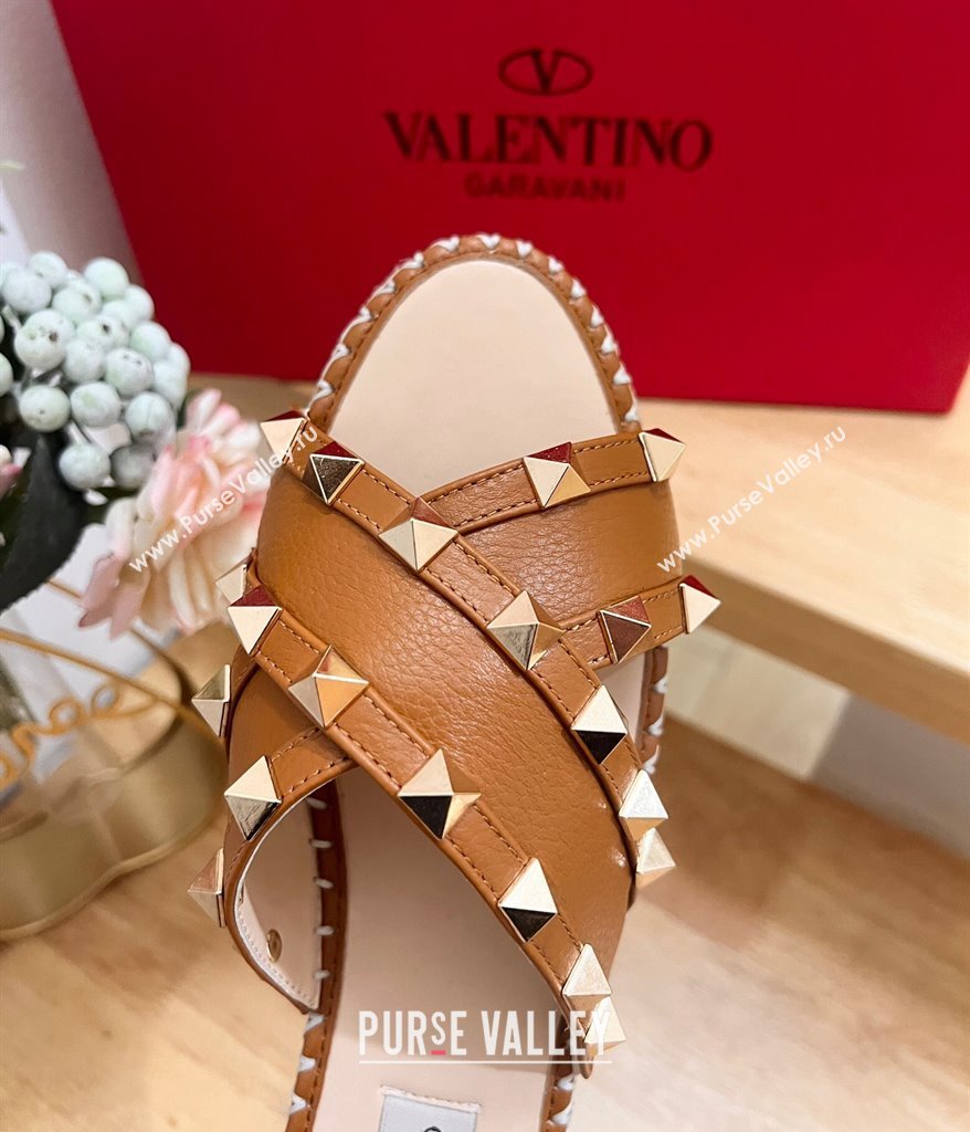 Valentino Rockstud Espadrille Flat Slides Sandal in Grained Calfskin 2024 0612 (MD-240612100)