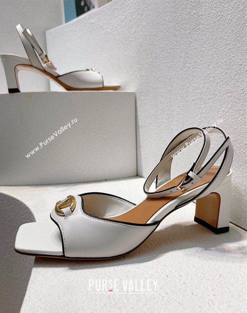 Valentino The Bold Edition VLogo Heel Sandals in Calfskin White 2024 0612 (MD-240612018)