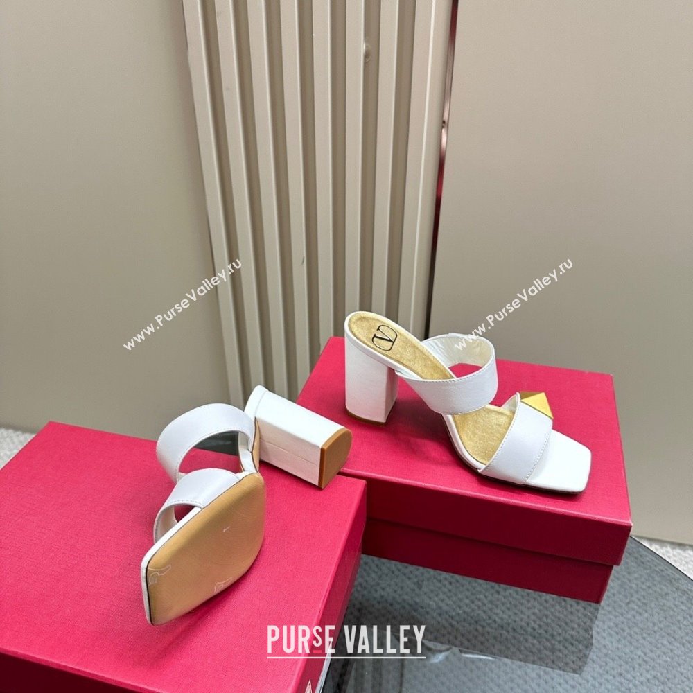 Valentino Roman Stud Heel Slide Sandals in Calfskin White 2024 0612 (KL-240612008)