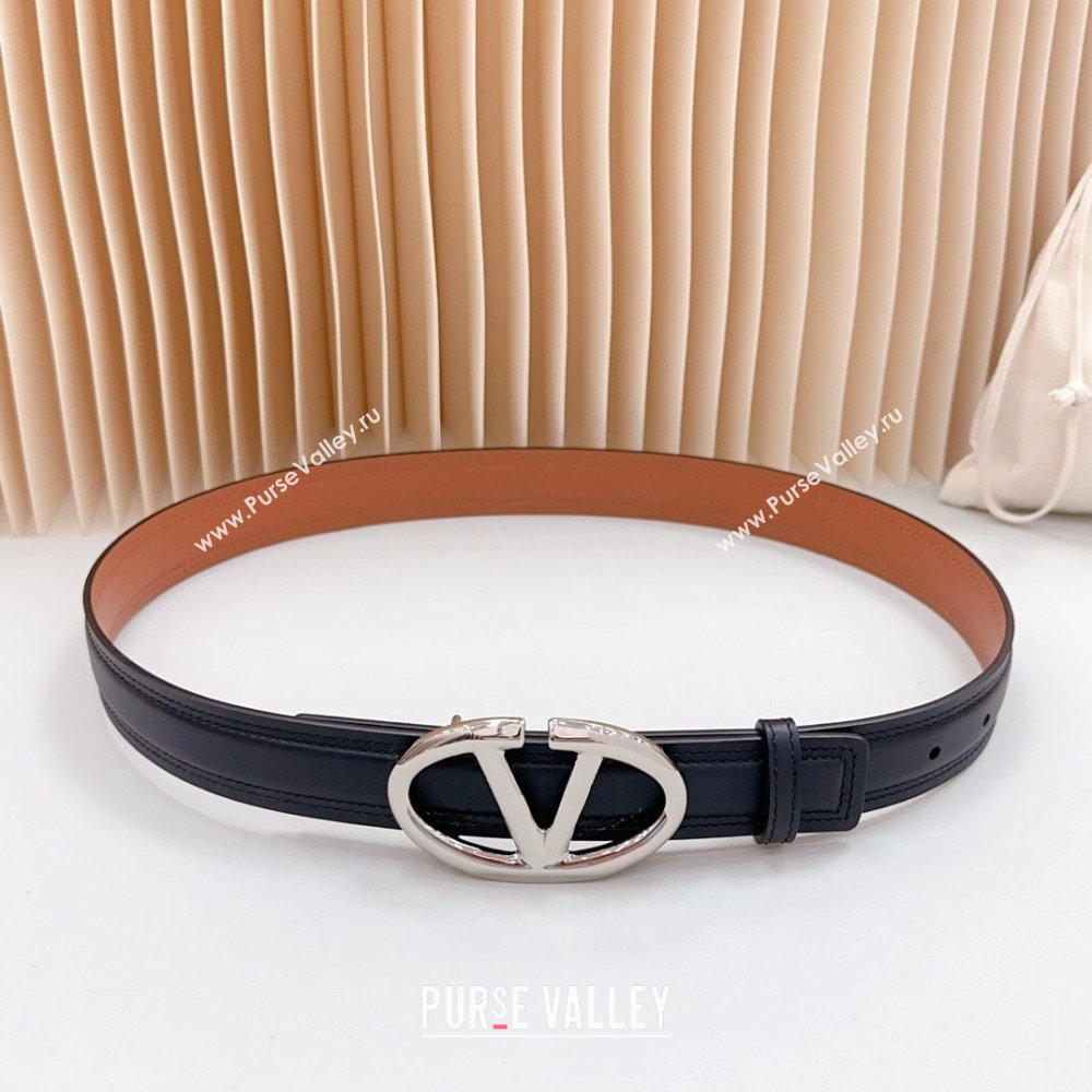 Valentino The Bold Edition VLogo Calfskin Belt 3cm Black/Brown/Silver 2024 (99-240615091)