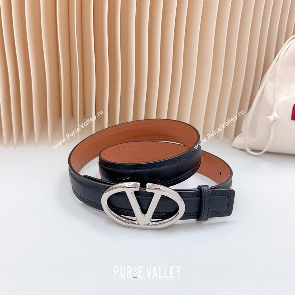 Valentino The Bold Edition VLogo Calfskin Belt 3cm Black/Brown/Silver 2024 (99-240615091)