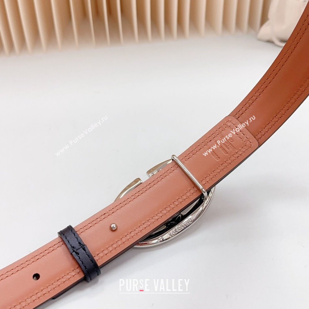 Valentino The Bold Edition VLogo Calfskin Belt 3cm Black/Brown/Silver 2024 (99-240615091)