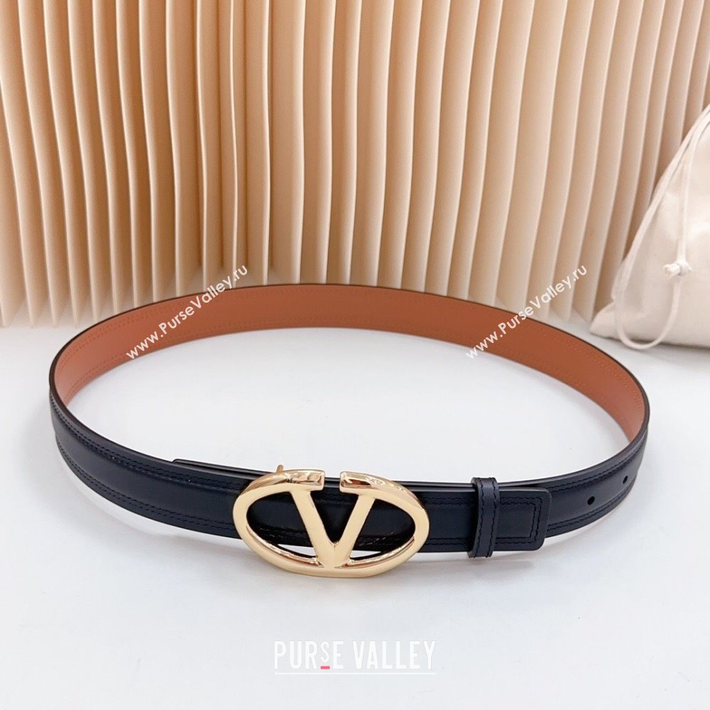 Valentino The Bold Edition VLogo Calfskin Belt 3cm Black/Brown/Gold 2024 0615 (99-240615090)