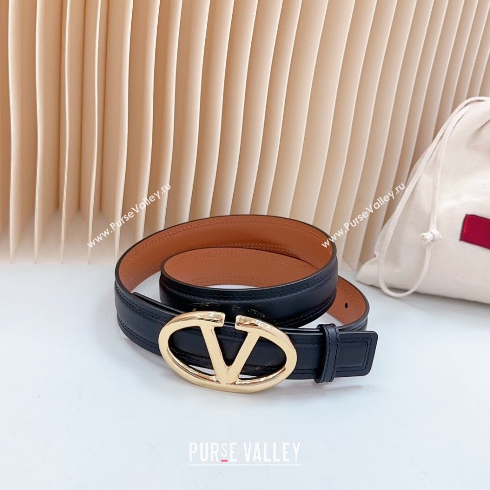 Valentino The Bold Edition VLogo Calfskin Belt 3cm Black/Brown/Gold 2024 0615 (99-240615090)