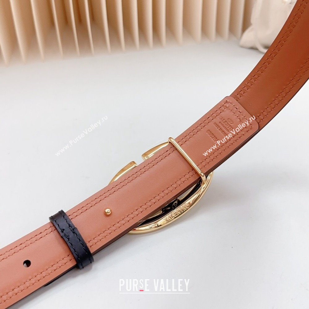 Valentino The Bold Edition VLogo Calfskin Belt 3cm Black/Brown/Gold 2024 0615 (99-240615090)