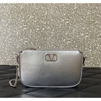 Valentino Mini VLogo Signature Calfskin Crossbody Bag Silver 2024 VLTN079 (LN-240624019)