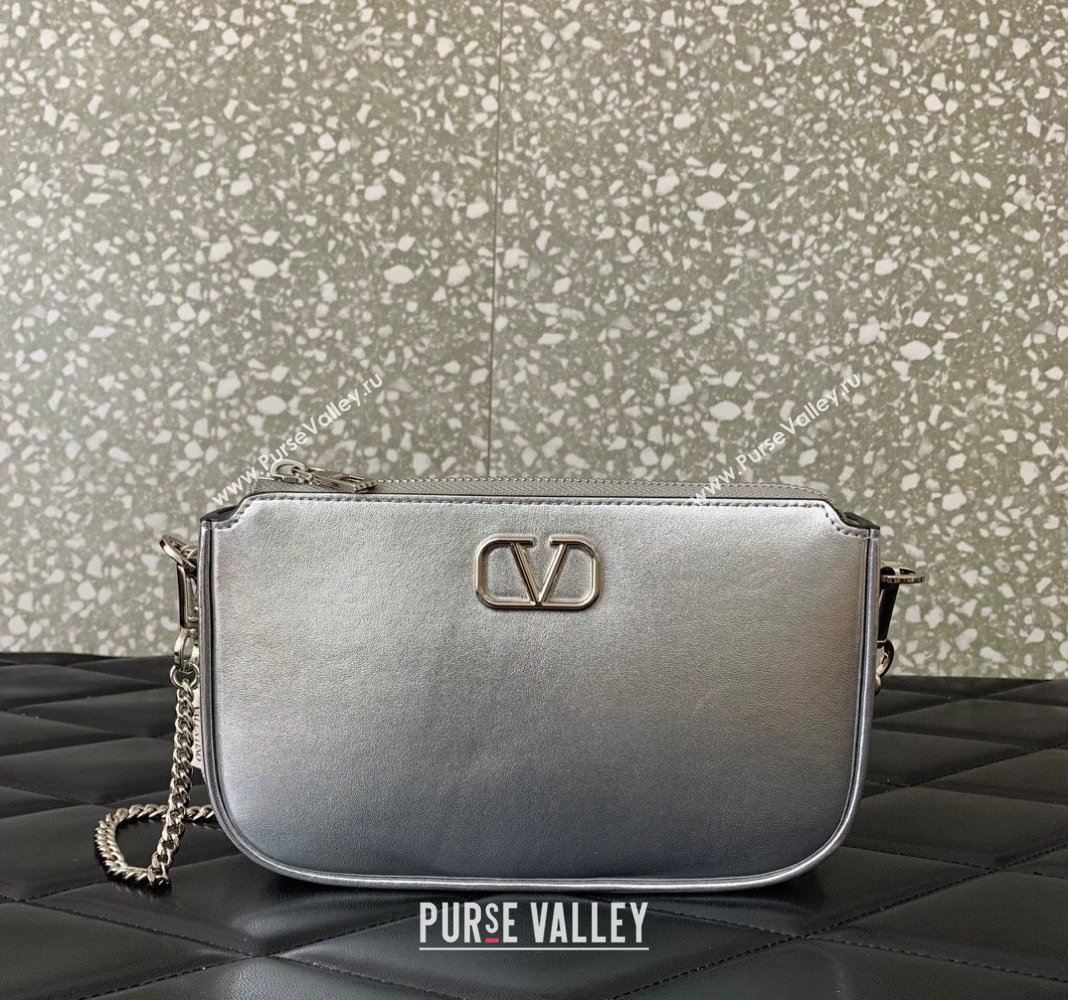 Valentino Mini VLogo Signature Calfskin Crossbody Bag Silver 2024 VLTN079 (LN-240624019)