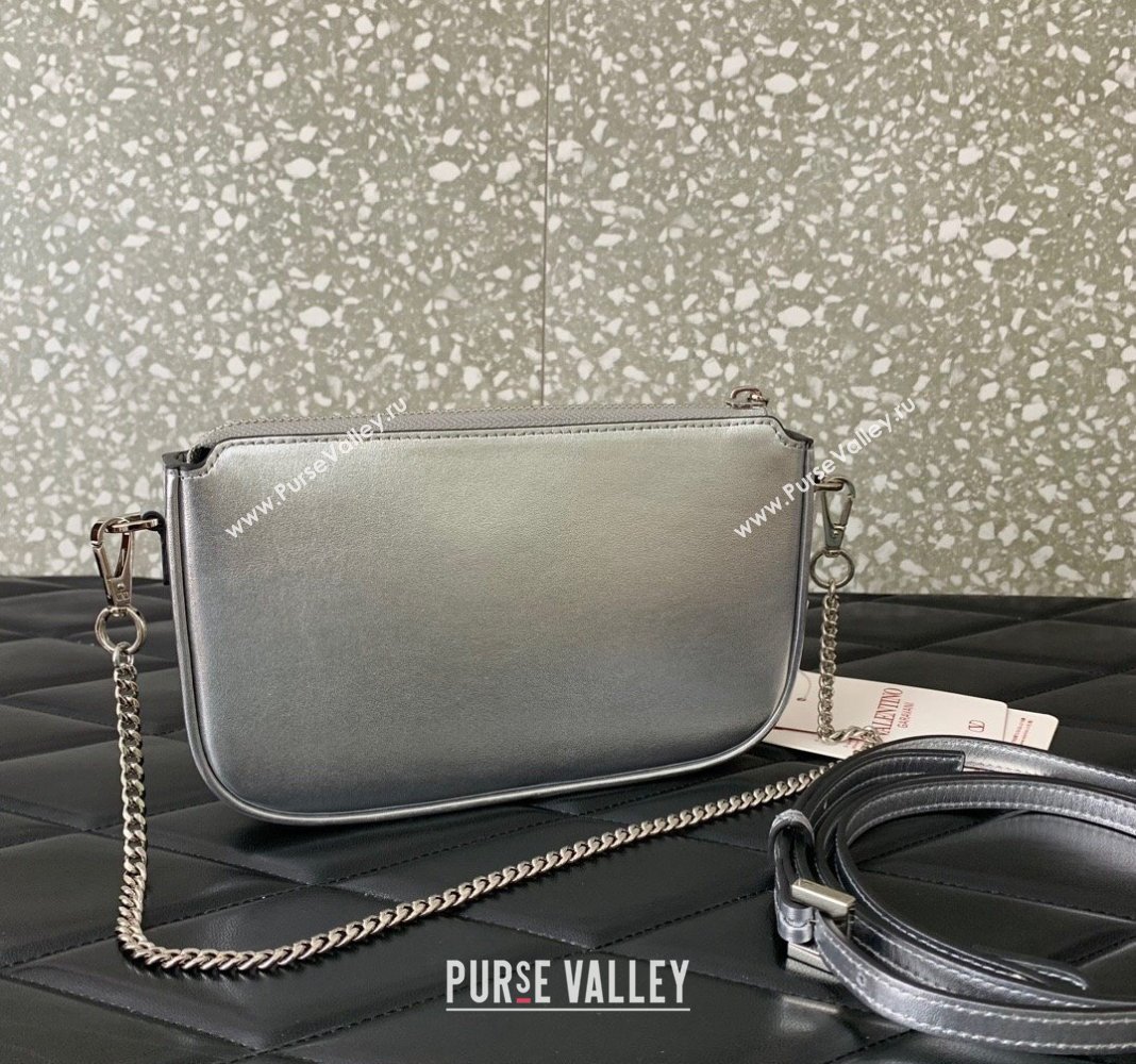 Valentino Mini VLogo Signature Calfskin Crossbody Bag Silver 2024 VLTN079 (LN-240624019)