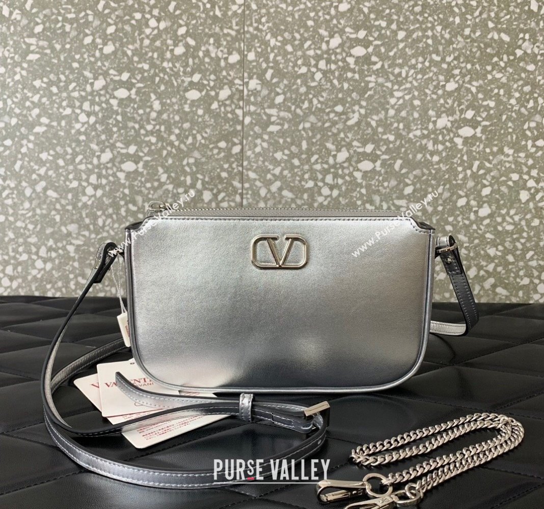 Valentino Mini VLogo Signature Calfskin Crossbody Bag Silver 2024 VLTN079 (LN-240624019)