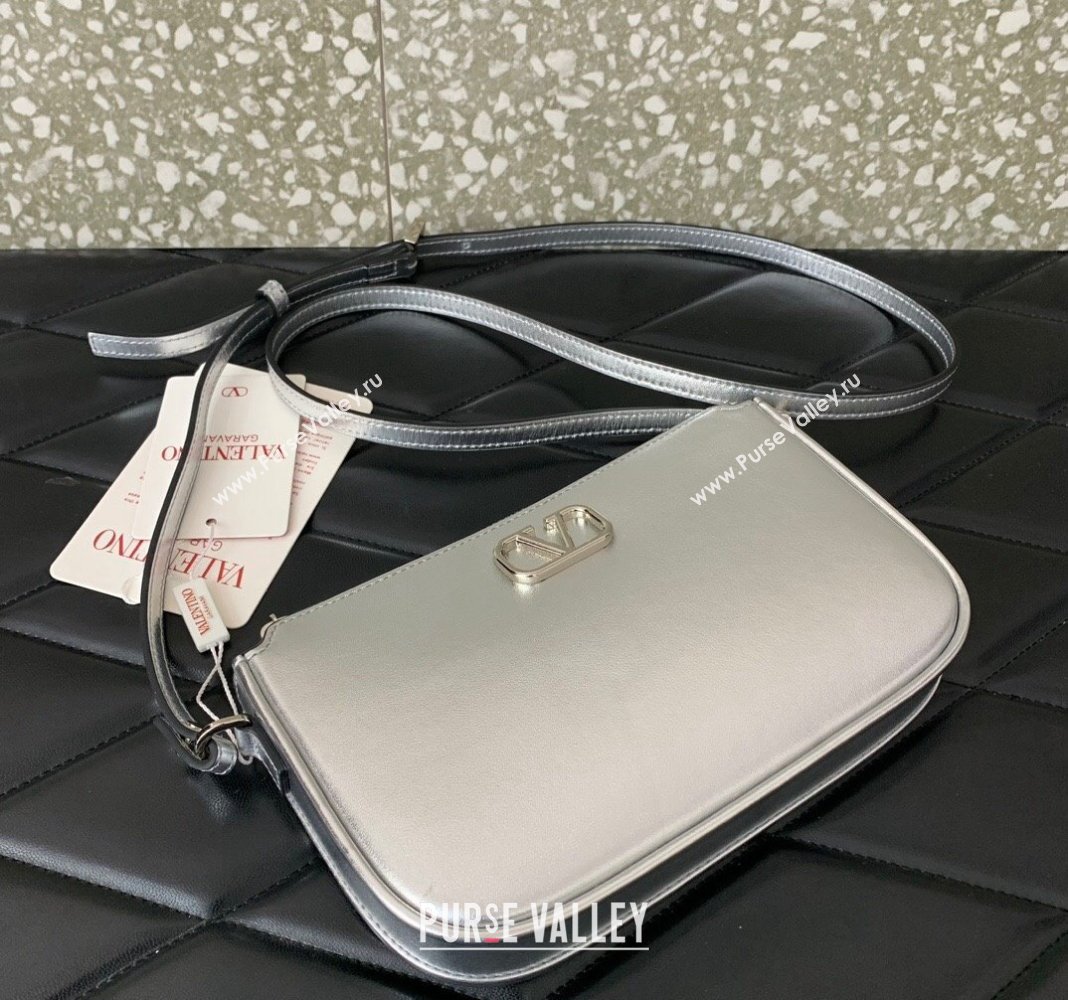 Valentino Mini VLogo Signature Calfskin Crossbody Bag Silver 2024 VLTN079 (LN-240624019)