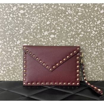 Valentino Rockstud Grainy Calfskin pouch Burgundy 2024 VLTN053 (LN-240624021)