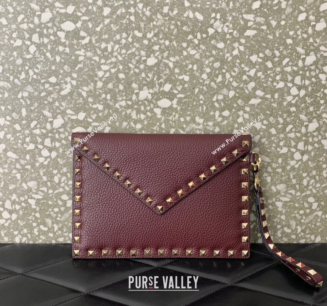 Valentino Rockstud Grainy Calfskin pouch Burgundy 2024 VLTN053 (LN-240624021)