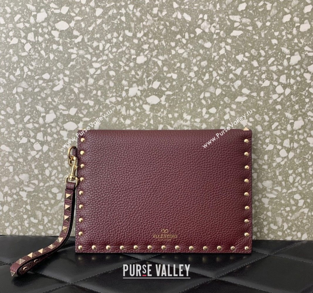 Valentino Rockstud Grainy Calfskin pouch Burgundy 2024 VLTN053 (LN-240624021)