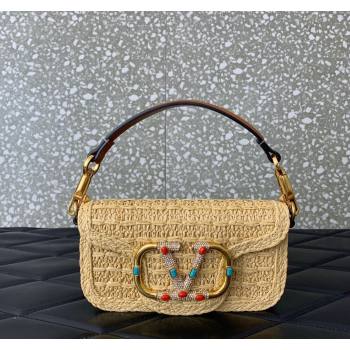 Valentino Loco Small Shoulder Bag in Raffia Straw with Jewel Logo Beige/Brown 2024 5016 (LN-240624005)