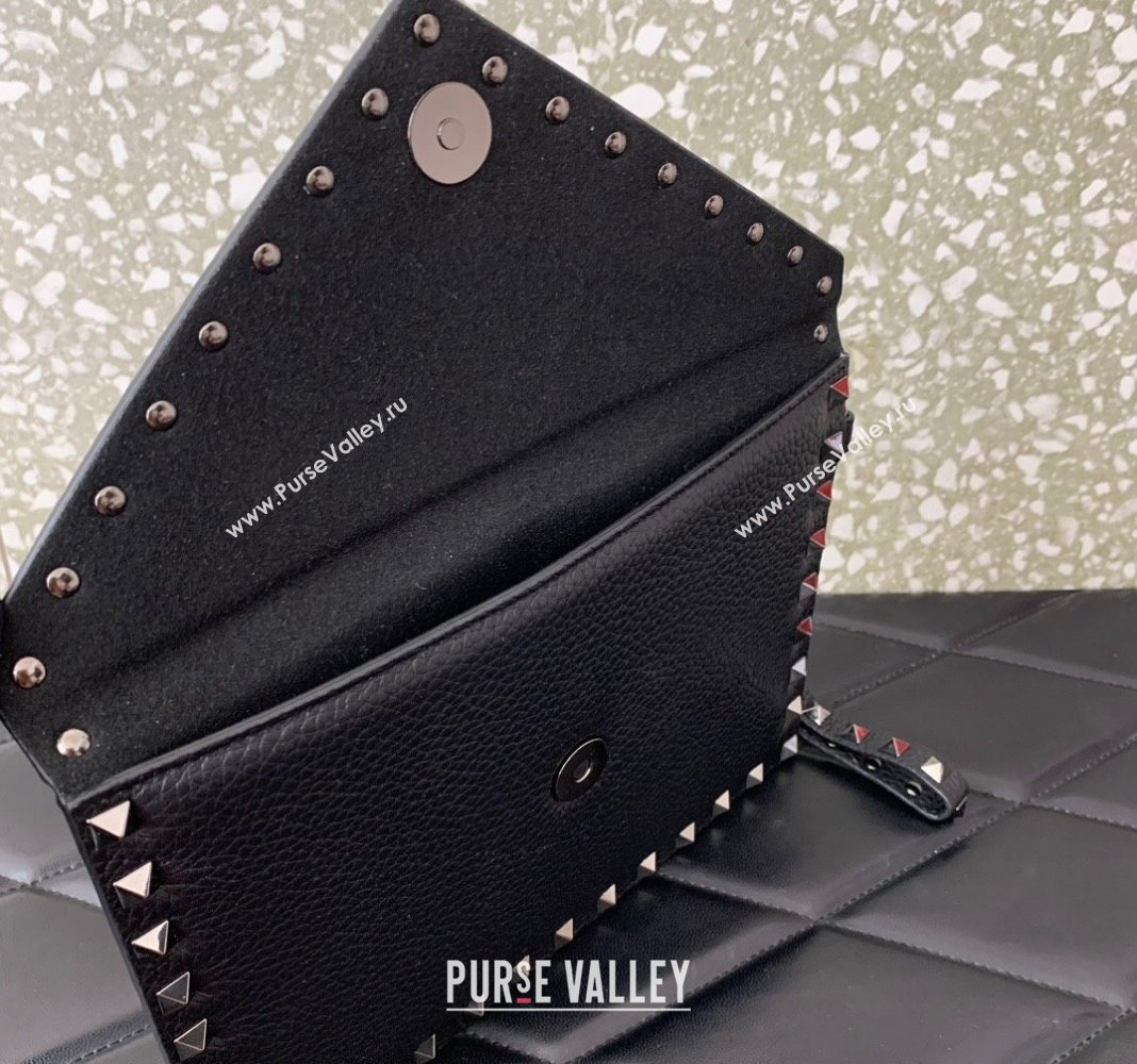 Valentino Rockstud Grainy Calfskin pouch Black/Gunmetal 2024 VLTN053 (LN-240624022)