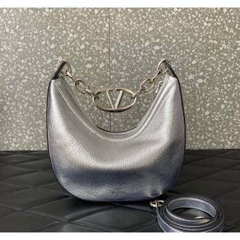 Valentino VLogo Moon Mini Hobo Bag in Nappa Leather with Chain Silver 2024 VLTN0096 (LN-240624023)