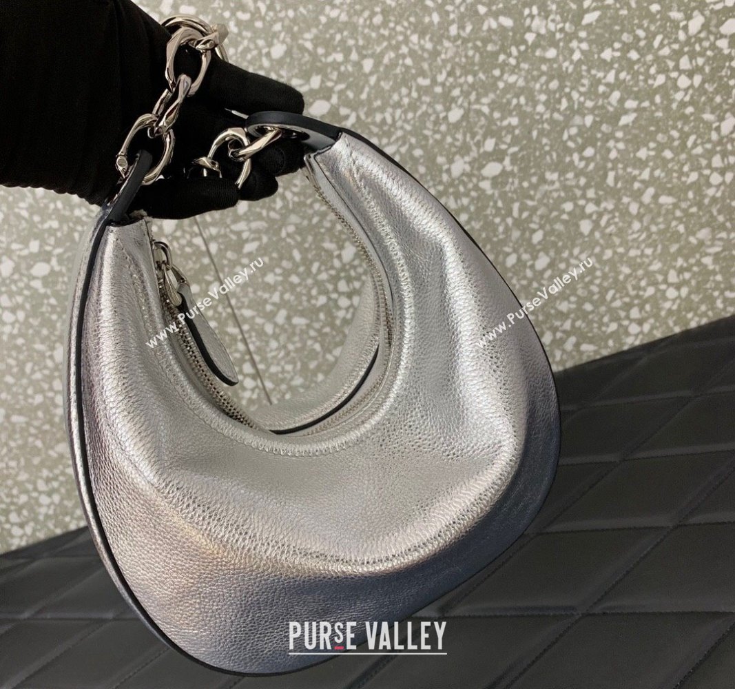 Valentino VLogo Moon Mini Hobo Bag in Nappa Leather with Chain Silver 2024 VLTN0096 (LN-240624023)