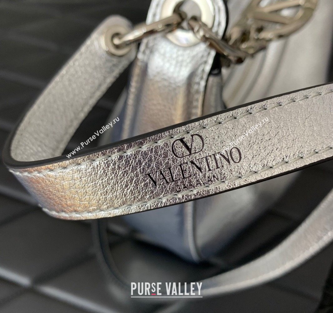 Valentino VLogo Moon Mini Hobo Bag in Nappa Leather with Chain Silver 2024 VLTN0096 (LN-240624023)