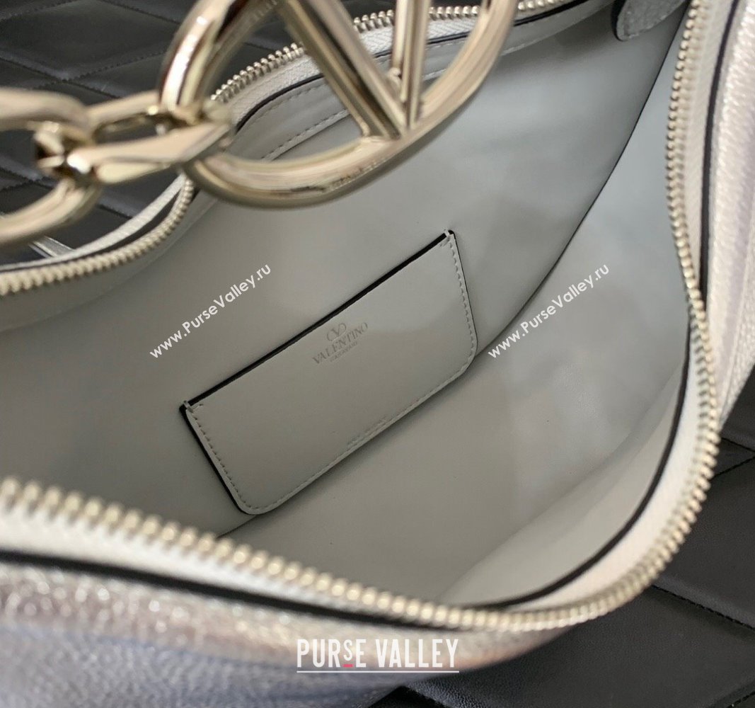 Valentino VLogo Moon Mini Hobo Bag in Nappa Leather with Chain Silver 2024 VLTN0096 (LN-240624023)