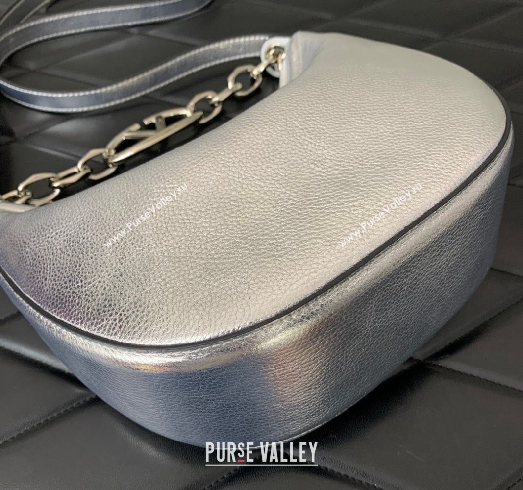 Valentino VLogo Moon Mini Hobo Bag in Nappa Leather with Chain Silver 2024 VLTN0096 (LN-240624023)