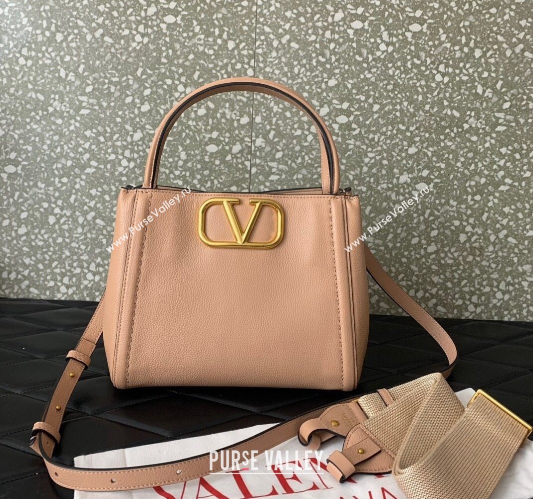 Valentino Alltime Medium Handbag in Grainy Calfskin Light Pink 2024 0288M (LN-240624024)