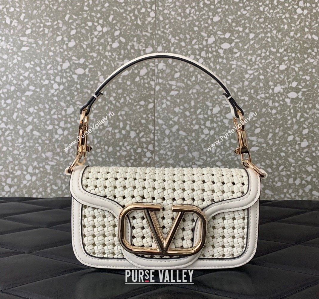 Valentino Loco Small Shoulder Bag in Woven Leather White 2024 5041 (LN-240624001)