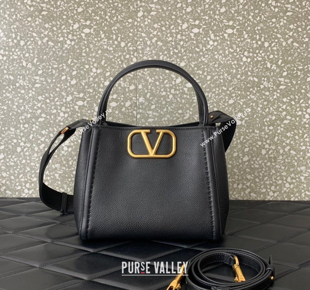 Valentino Alltime Medium Handbag in Grainy Calfskin Black 2024 0288M (LN-240624025)