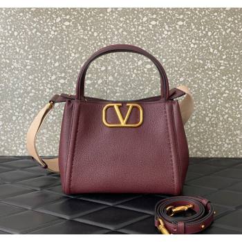 Valentino Alltime Medium Handbag in Grainy Calfskin Burgundy 2024 0288M (LN-240624026)