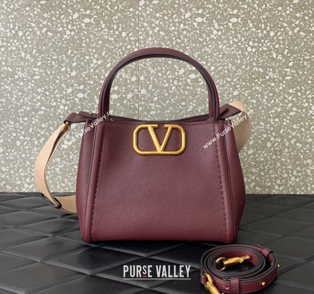 Valentino Alltime Medium Handbag in Grainy Calfskin Burgundy 2024 0288M (LN-240624026)