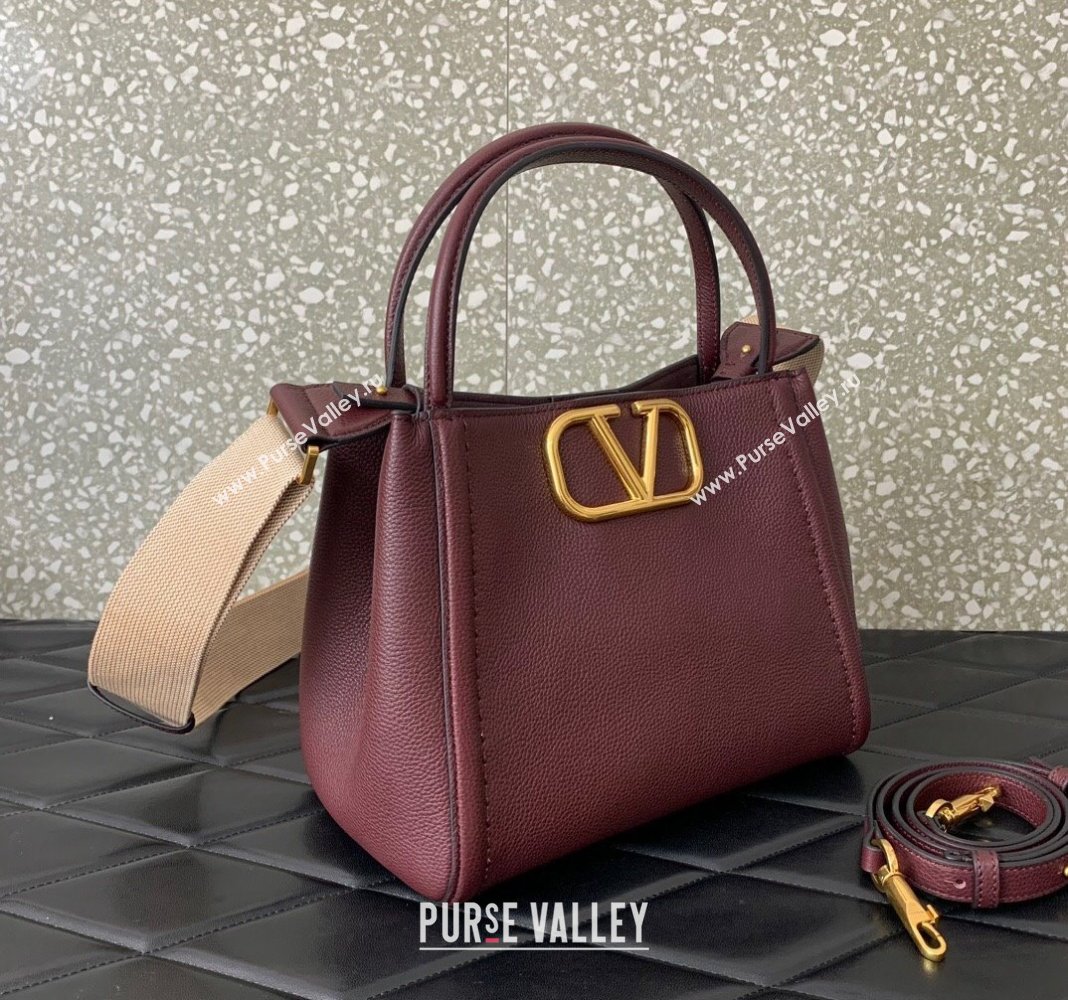 Valentino Alltime Medium Handbag in Grainy Calfskin Burgundy 2024 0288M (LN-240624026)