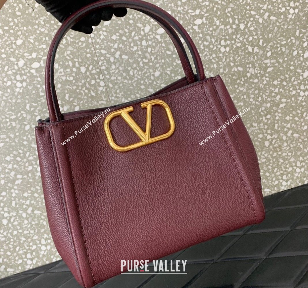 Valentino Alltime Medium Handbag in Grainy Calfskin Burgundy 2024 0288M (LN-240624026)