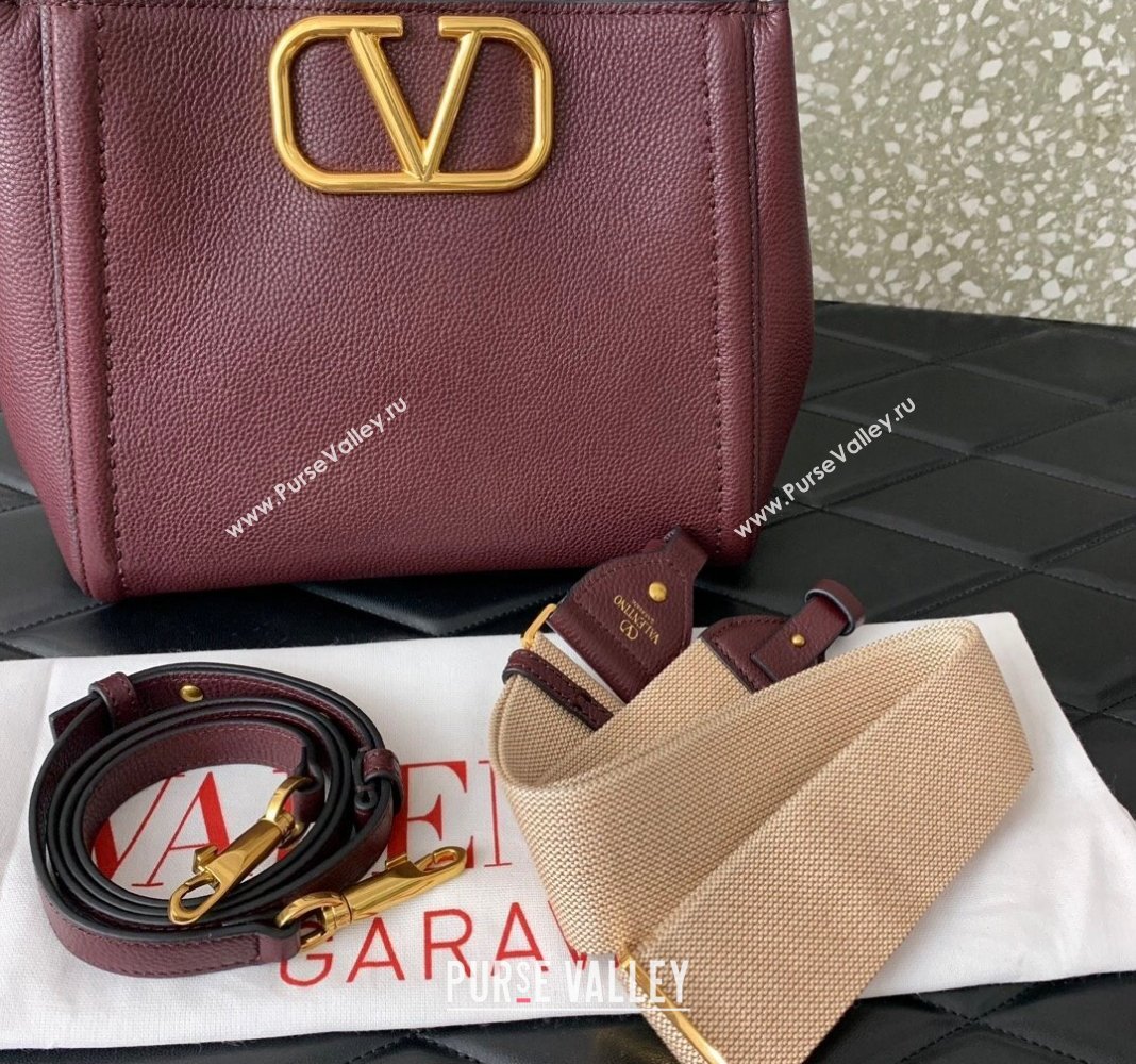 Valentino Alltime Medium Handbag in Grainy Calfskin Burgundy 2024 0288M (LN-240624026)