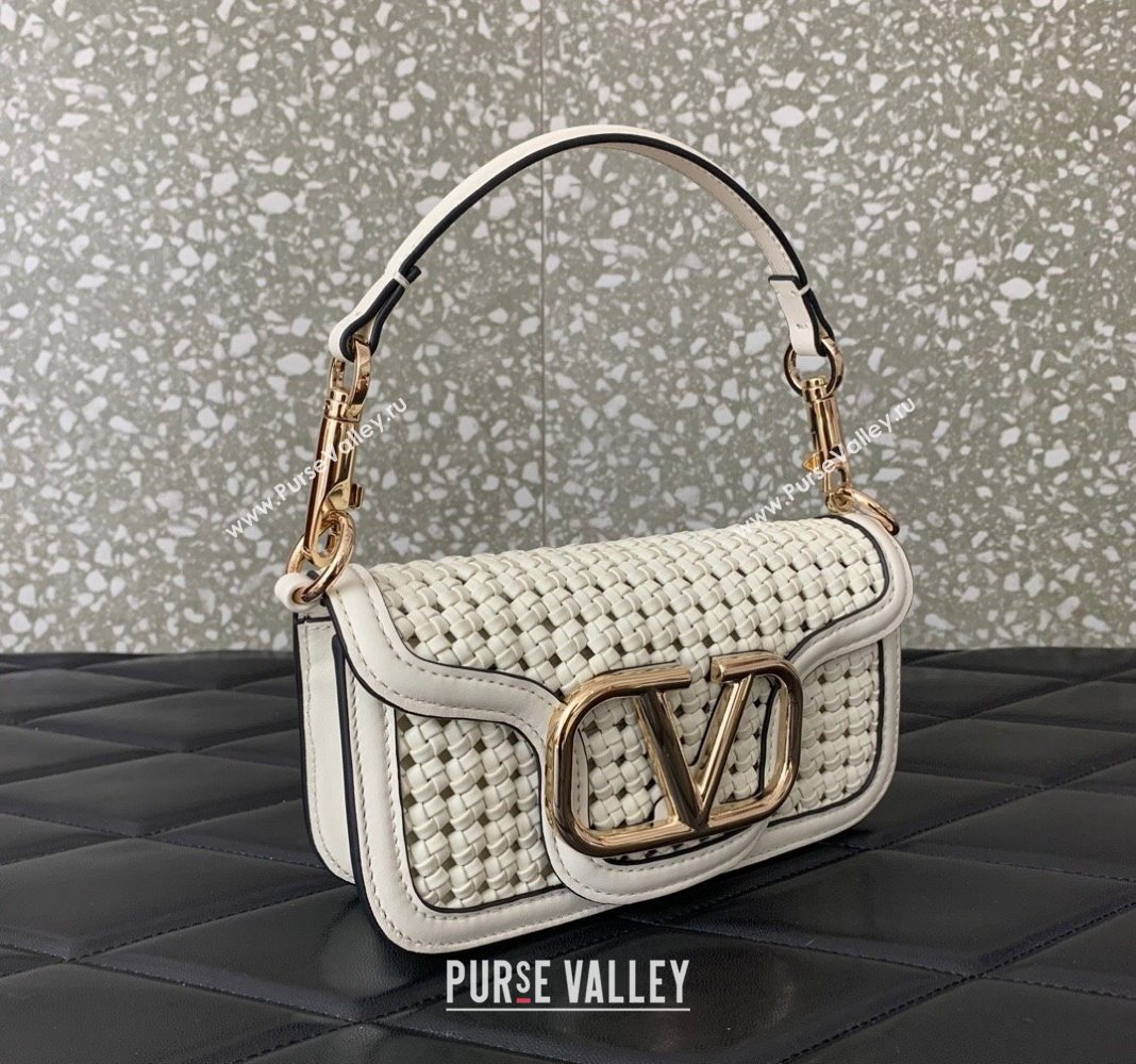 Valentino Loco Small Shoulder Bag in Woven Leather White 2024 5041 (LN-240624001)