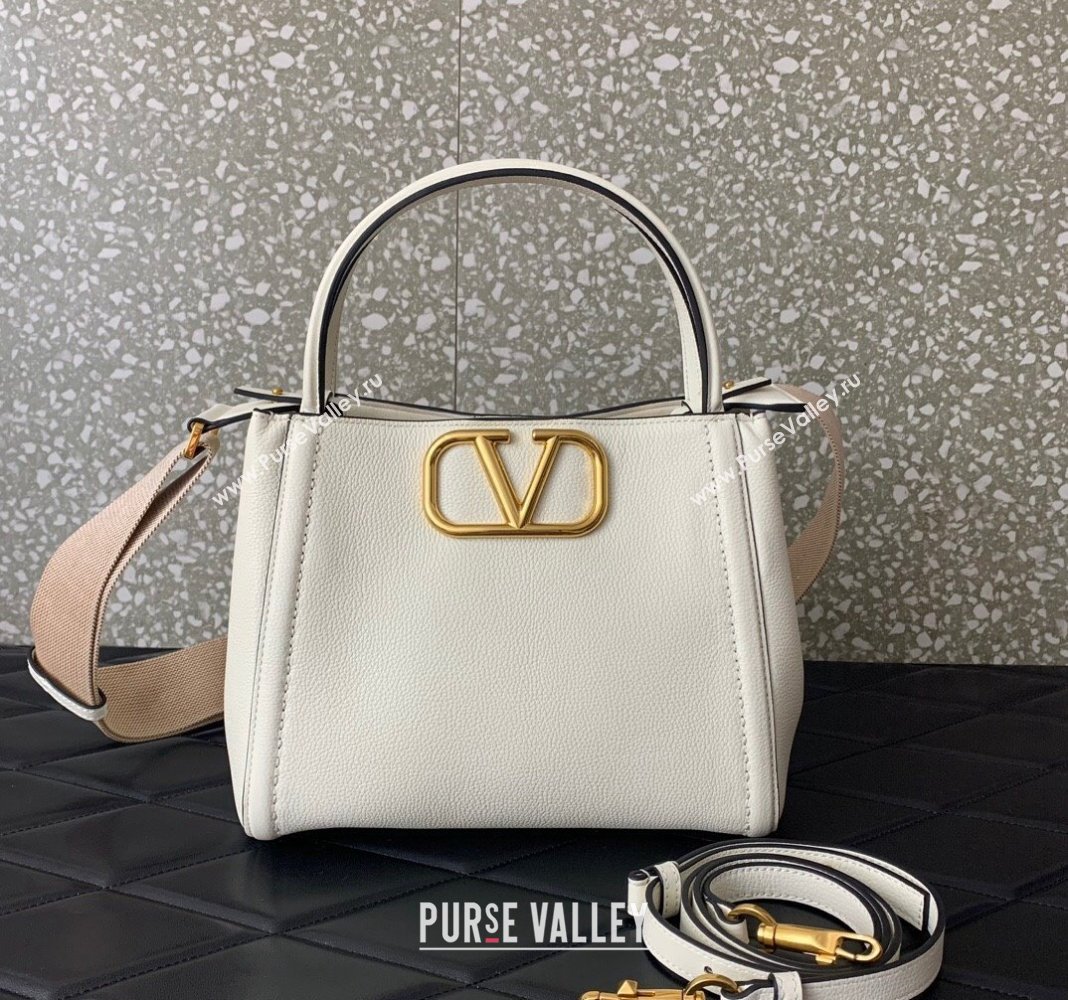 Valentino Alltime Medium Handbag in Grainy Calfskin White 2024 0288M (LN-240624028)