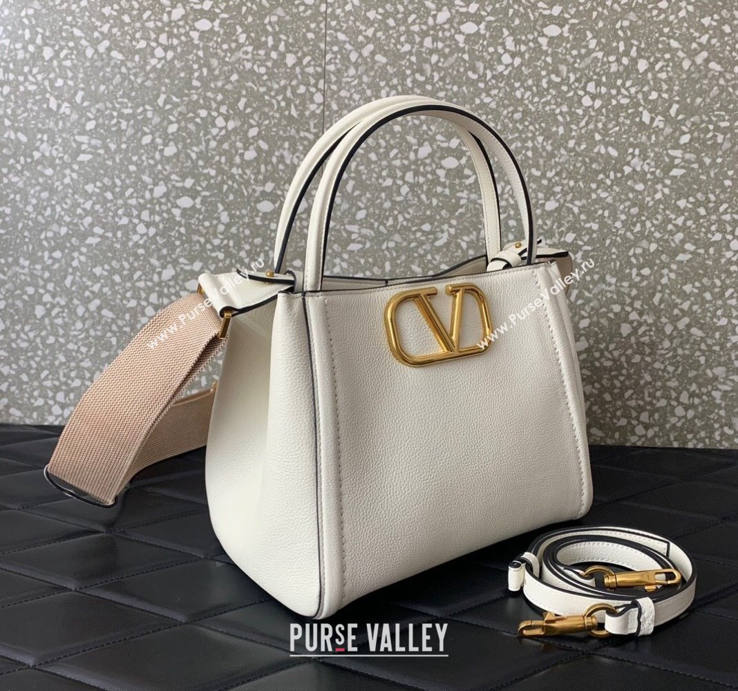 Valentino Alltime Medium Handbag in Grainy Calfskin White 2024 0288M (LN-240624028)