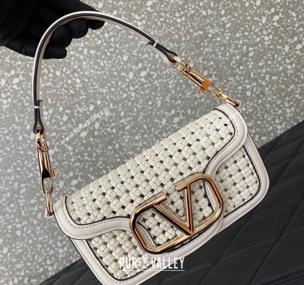 Valentino Loco Small Shoulder Bag in Woven Leather White 2024 5041 (LN-240624001)