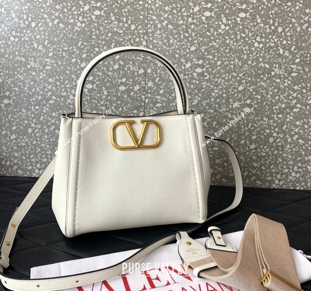 Valentino Alltime Medium Handbag in Grainy Calfskin White 2024 0288M (LN-240624028)