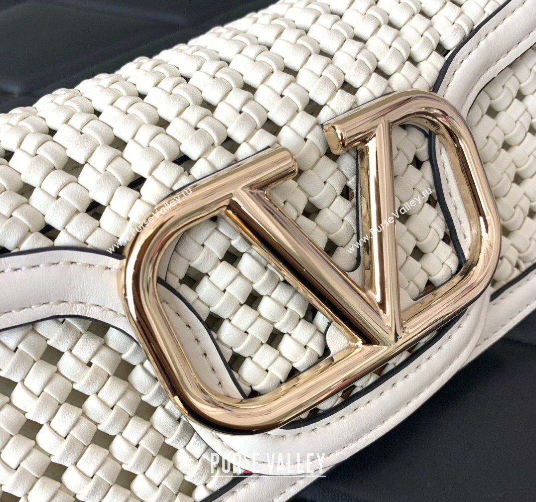 Valentino Loco Small Shoulder Bag in Woven Leather White 2024 5041 (LN-240624001)