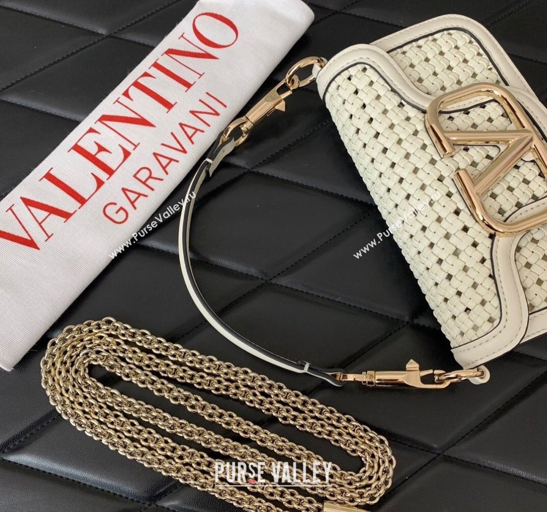 Valentino Loco Small Shoulder Bag in Woven Leather White 2024 5041 (LN-240624001)