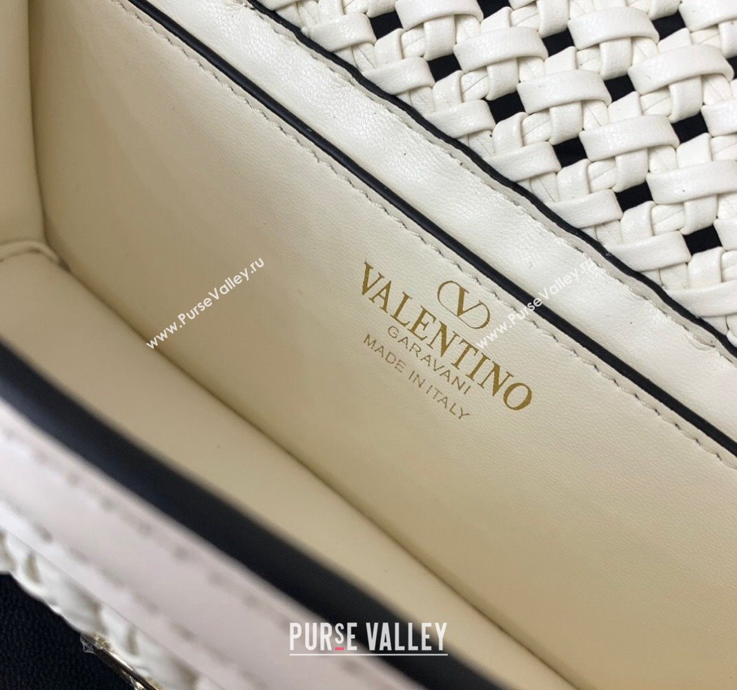 Valentino Loco Small Shoulder Bag in Woven Leather White 2024 5041 (LN-240624001)