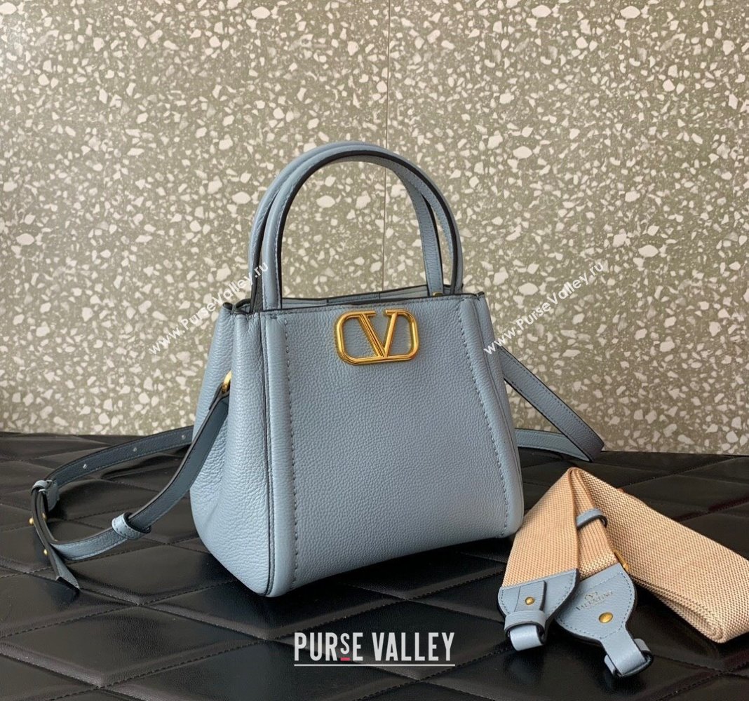 Valentino Alltime Small Handbag in Grainy Calfskin Light Blue 2024 0288S (LN-240624030)