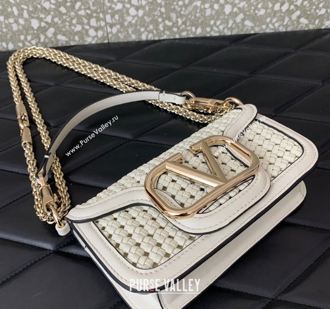 Valentino Loco Small Shoulder Bag in Woven Leather White 2024 5041 (LN-240624001)