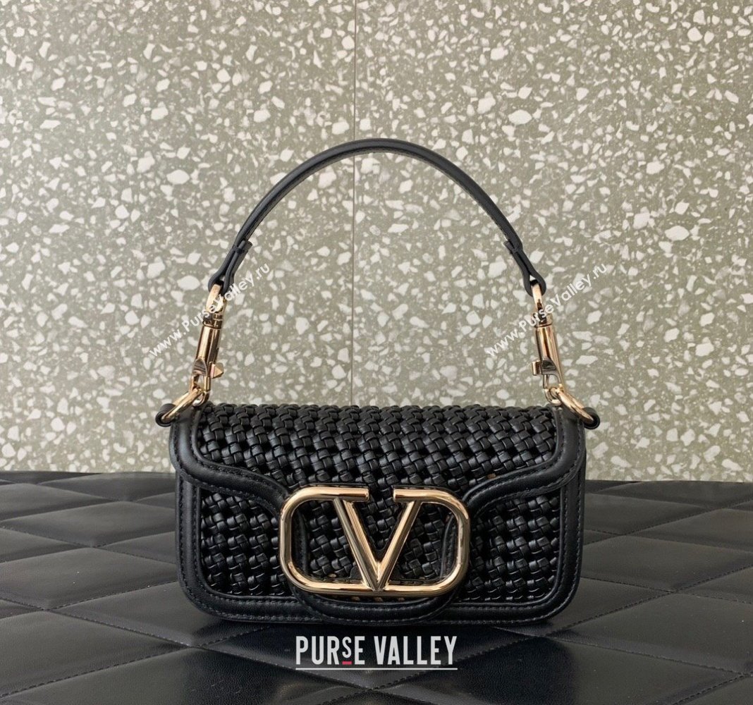 Valentino Loco Small Shoulder Bag in Woven Leather Black 2024 5041 (LN-240624002)