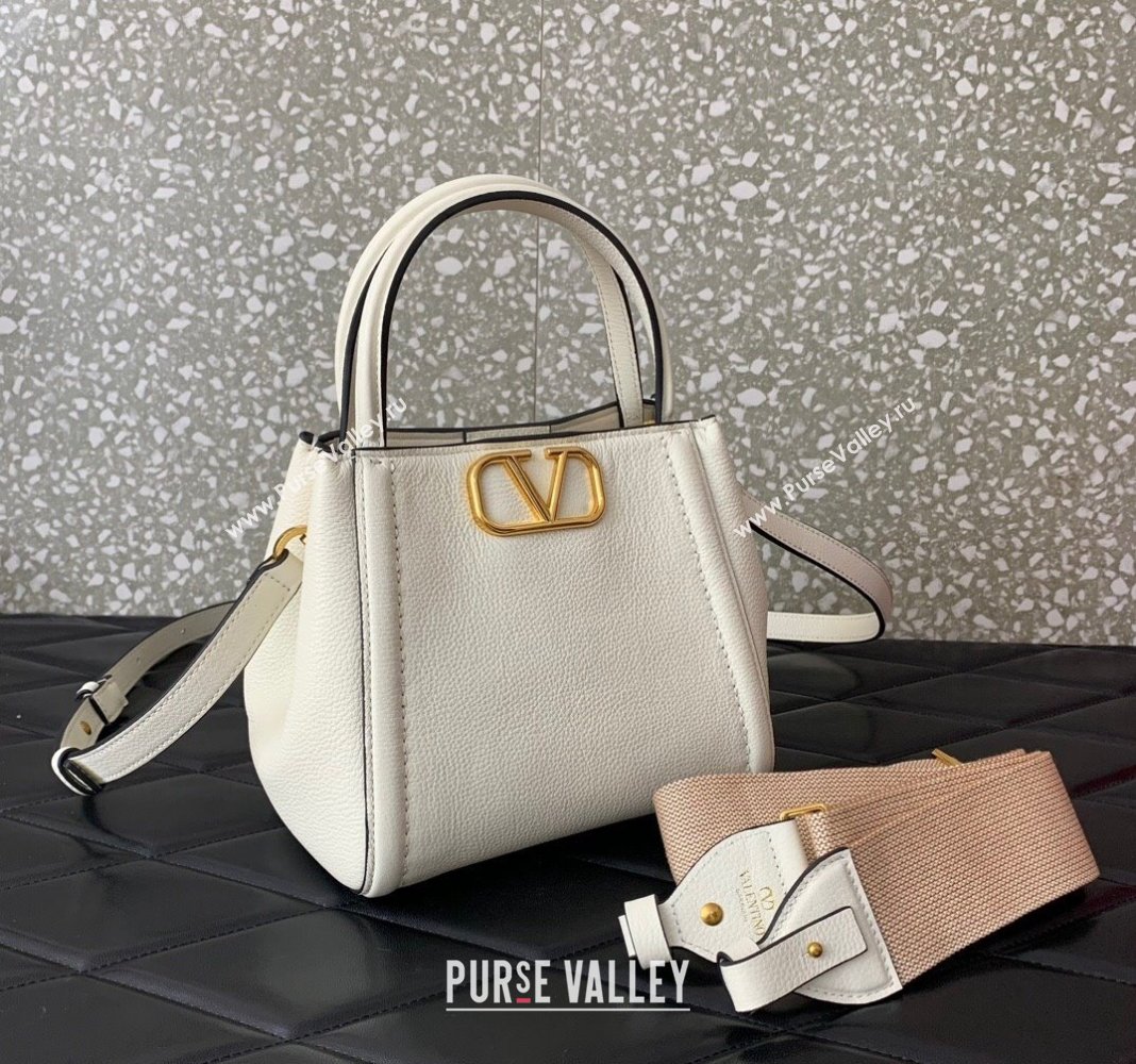 Valentino Alltime Small Handbag in Grainy Calfskin White 2024 0288S (LN-240624033)