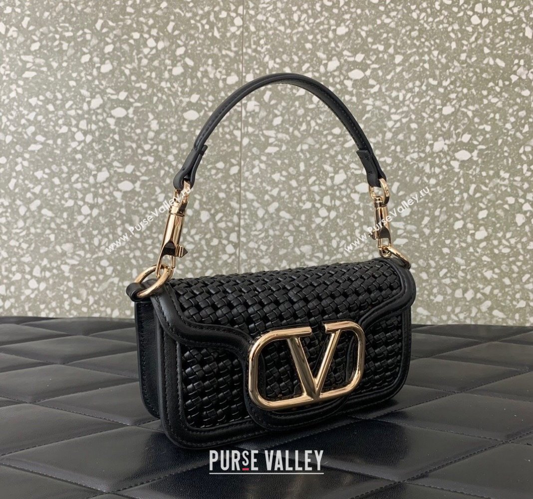 Valentino Loco Small Shoulder Bag in Woven Leather Black 2024 5041 (LN-240624002)