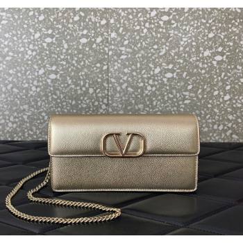 Valentino VLogo Grainy Calfskin Chain Clutch Light Gold 2024 VLTN061 (LN-240624036)