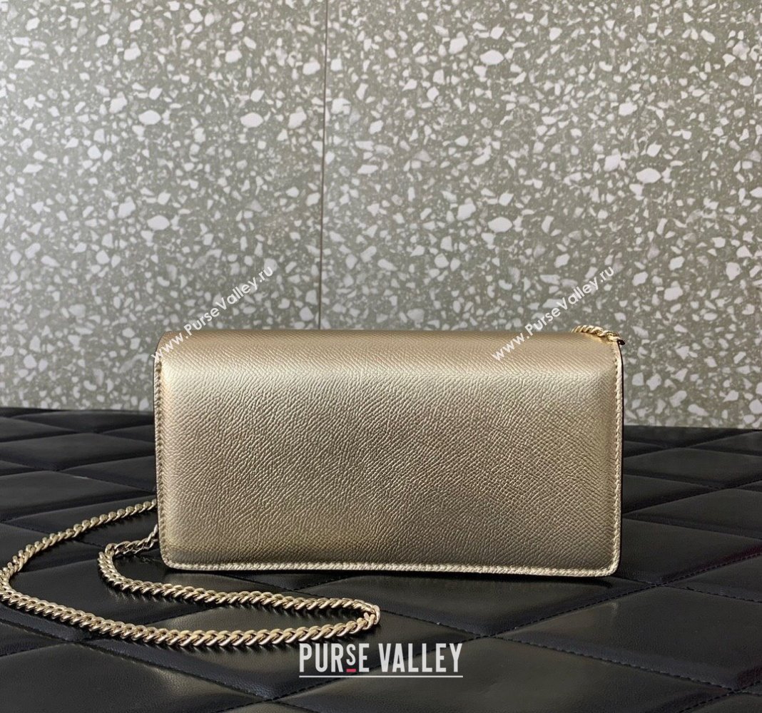 Valentino VLogo Grainy Calfskin Chain Clutch Light Gold 2024 VLTN061 (LN-240624036)