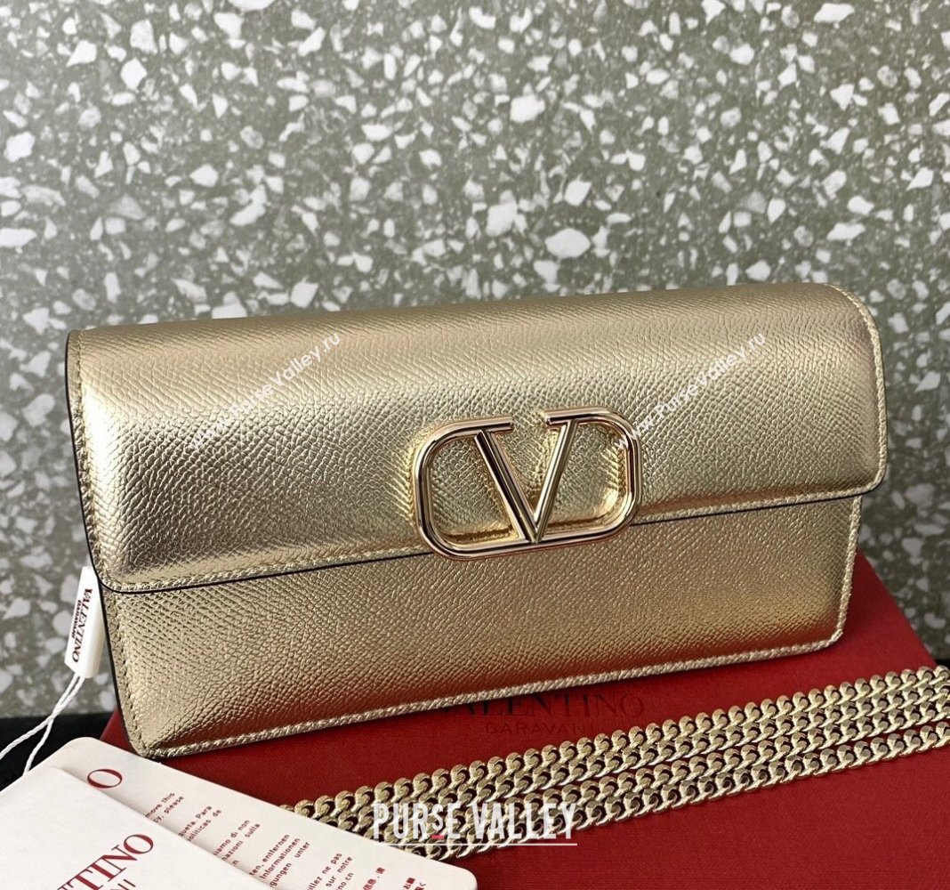 Valentino VLogo Grainy Calfskin Chain Clutch Light Gold 2024 VLTN061 (LN-240624036)