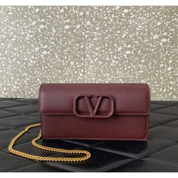 Valentino VLogo Grainy Calfskin Chain Clutch Burgundy 2024 VLTN061 (LN-240624037)