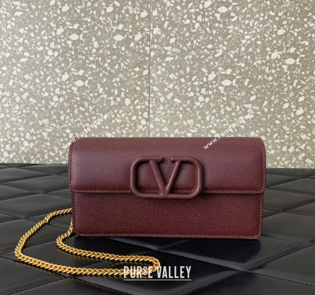 Valentino VLogo Grainy Calfskin Chain Clutch Burgundy 2024 VLTN061 (LN-240624037)